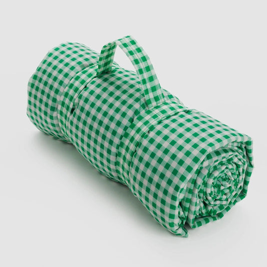 Puffy Picnic Blanket – Green Gingham