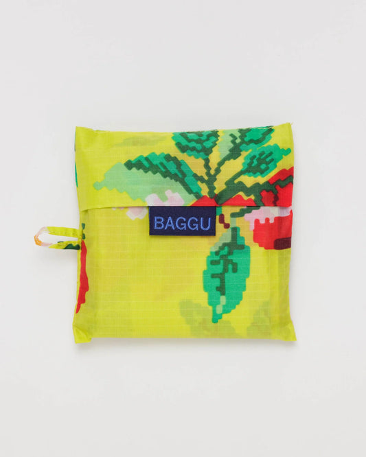 Yellow Tote Bag with Needlepoint Effect Apple Graphic