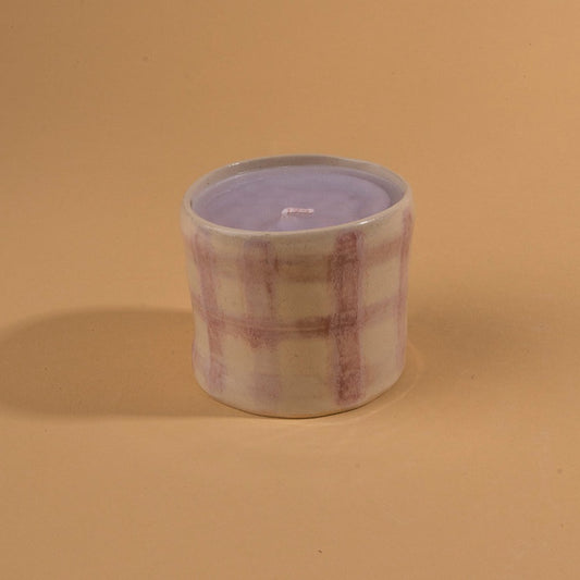 Ceramic with Candle - Purple Gingham