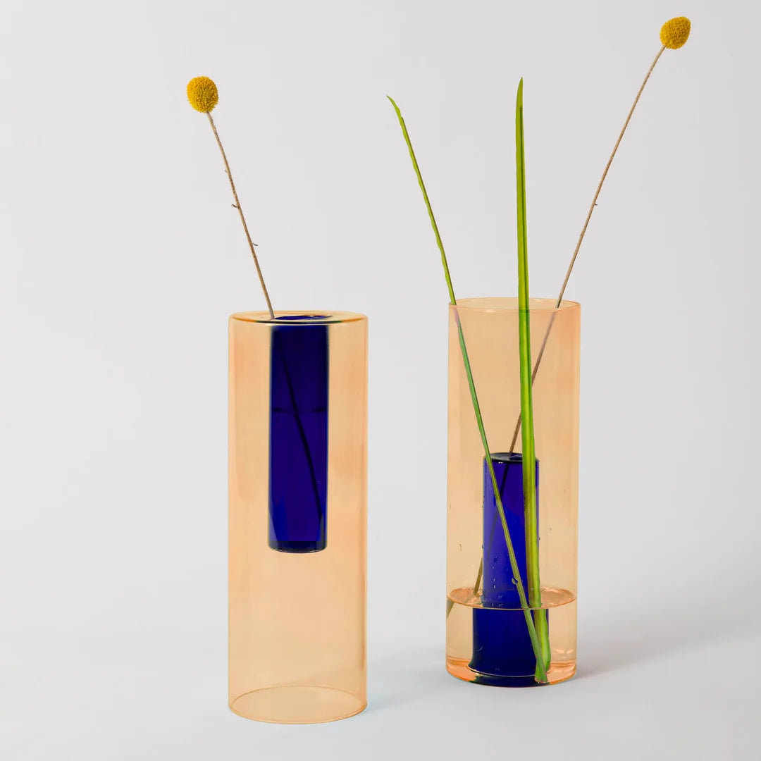Large Reversible Glass Vase colour Peach / Cobalt available at Easy Tiger Toronto