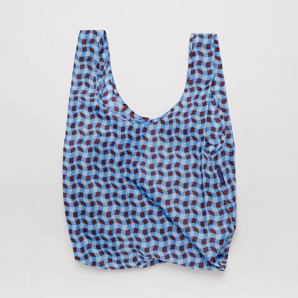 Wavy Gingham Blue and Brown Tote Bag