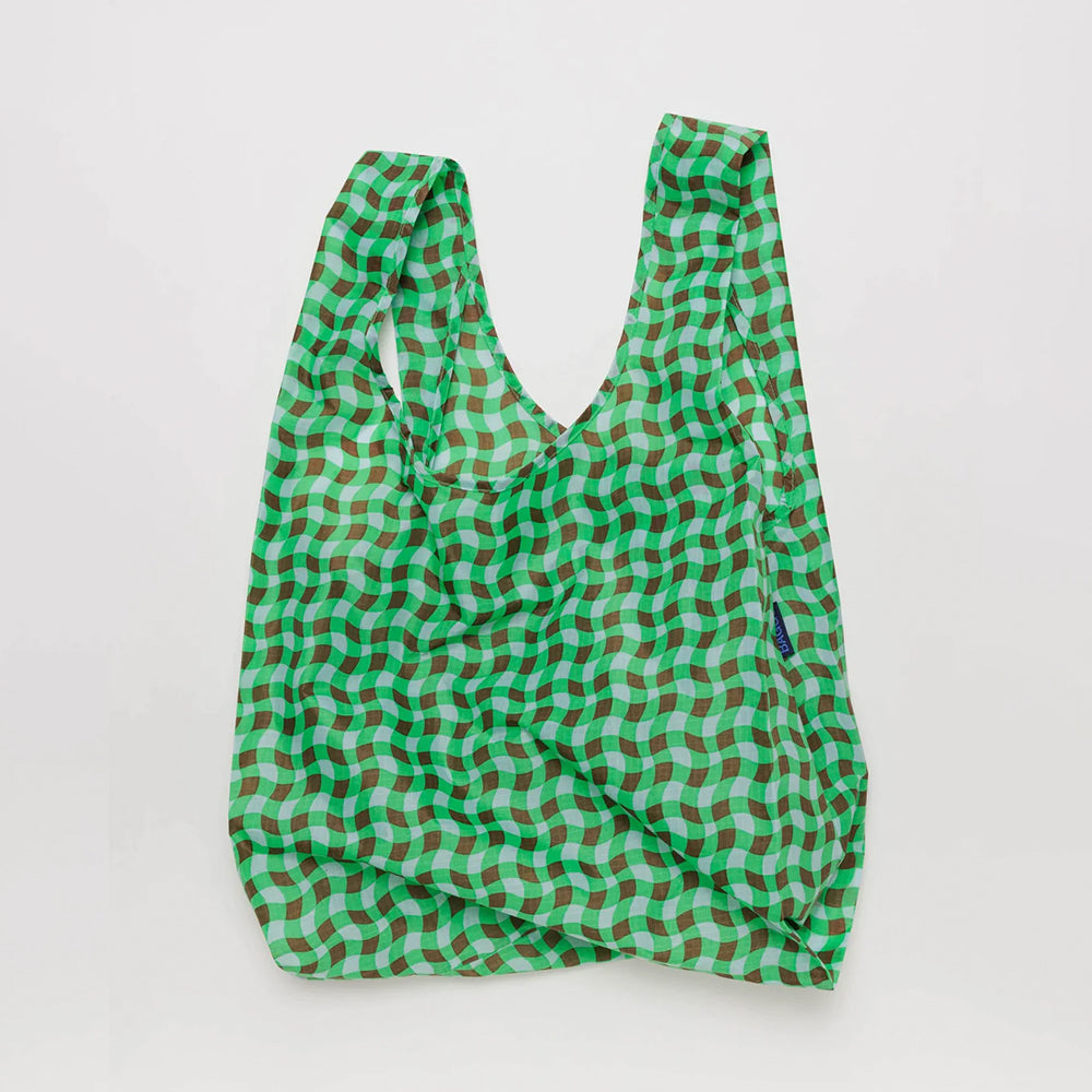  Wavy Gingham Mint Green ad Brown Reusable Tote Back