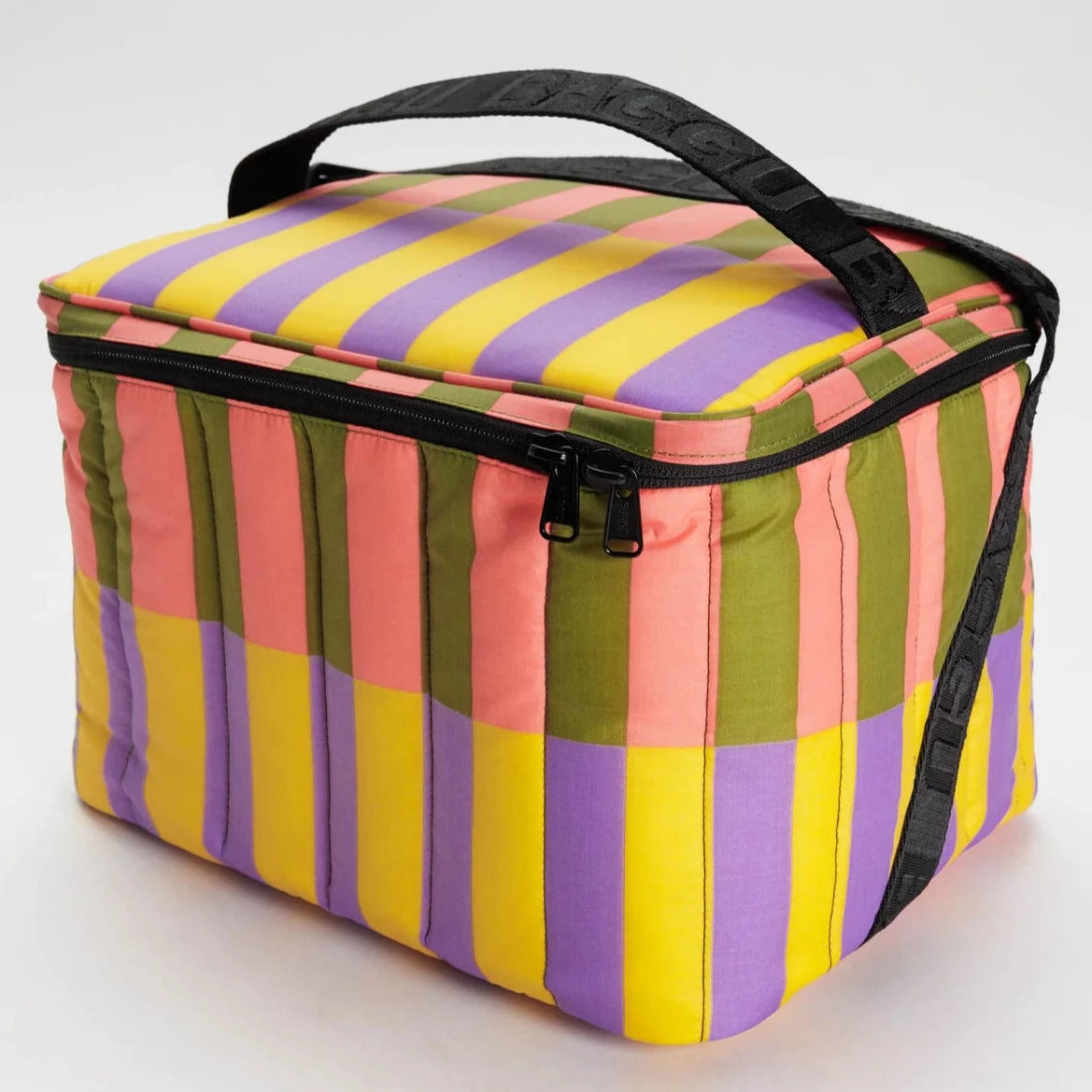 Large Stripe Colour Block Insulated Cooler Bag with De-bossed Black Strap with "BAGGU" text