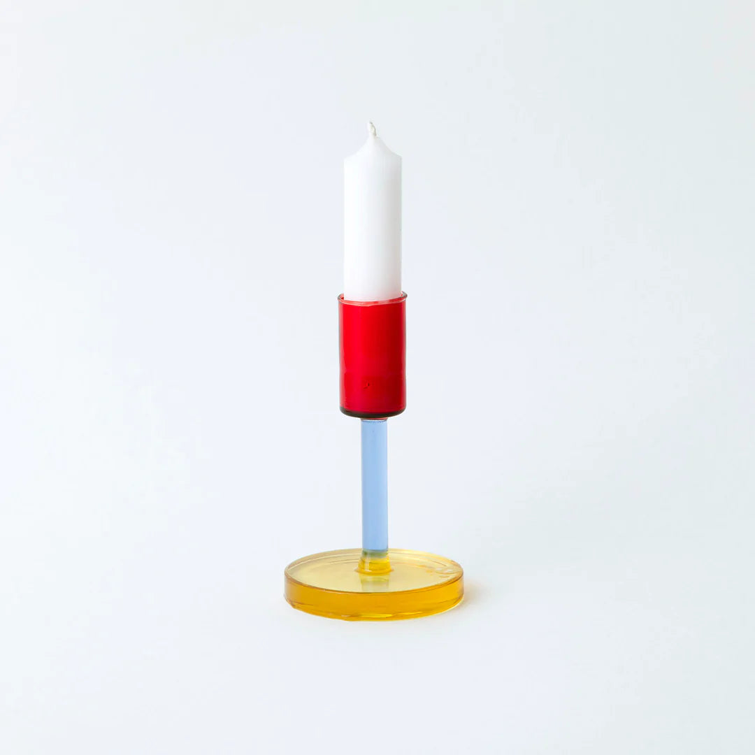 Medium Glass Candlestick Holder – Red / Blue