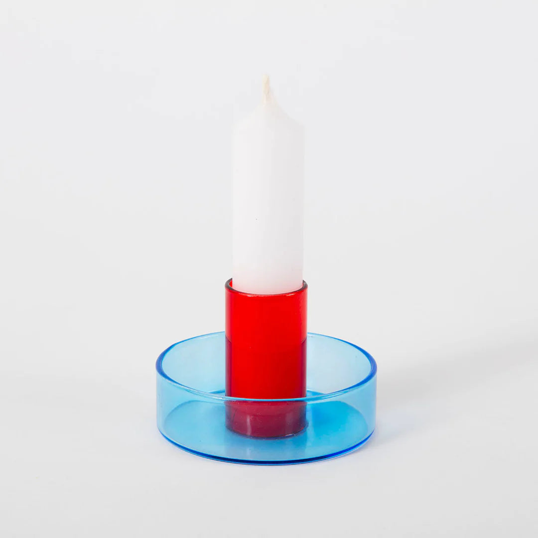 Duo Tone Glass Candle Holder – Blue / Red