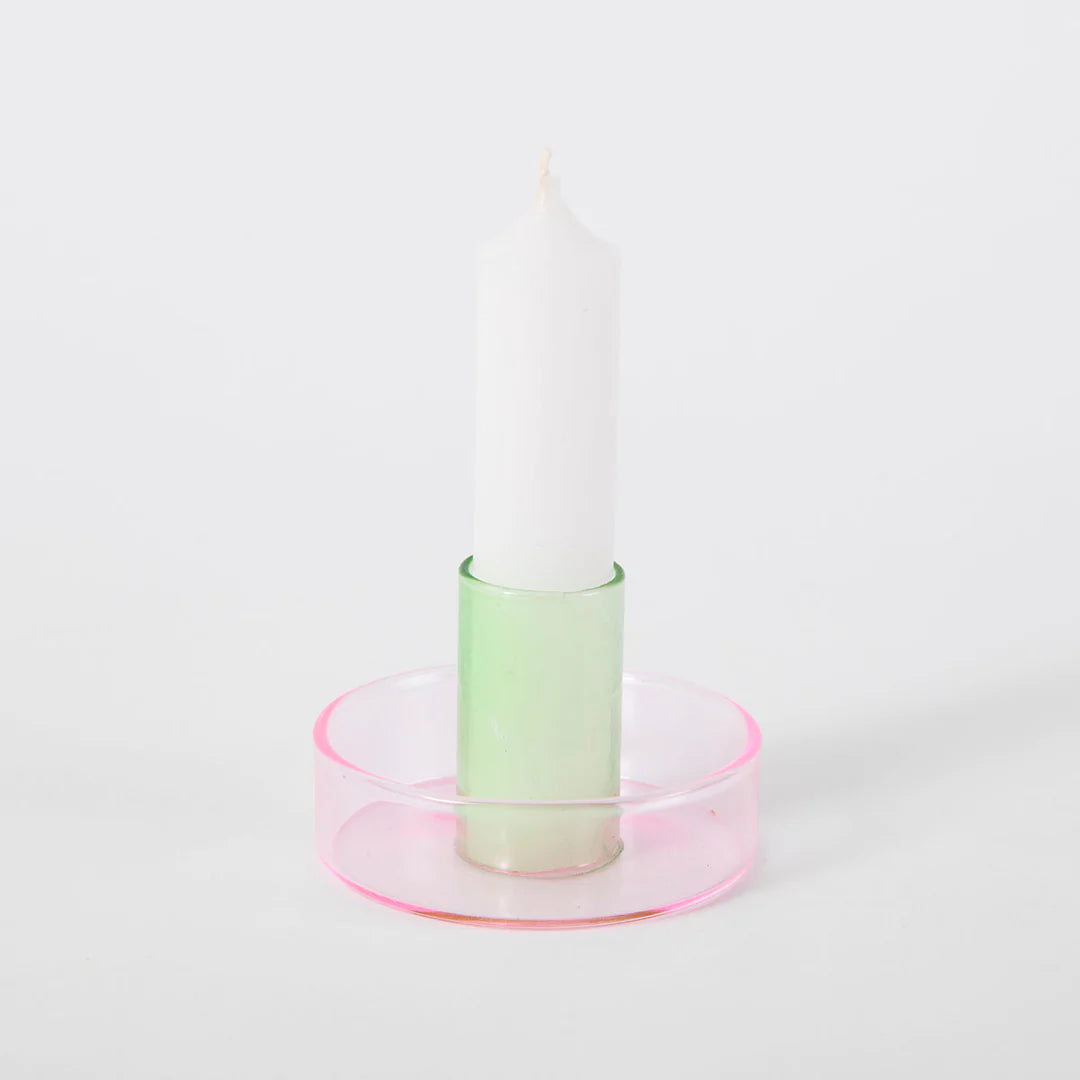 Duo Tone Glass Candle Holder – Pink / Green