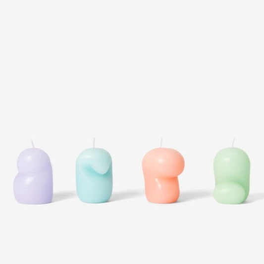 Areaware goober mini candle set of four with organic blobby shape and single wick in varying colours