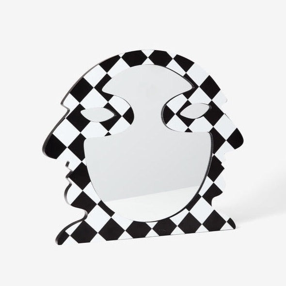 Areaware profile wall mirror in black and white checkered pattern available at Easy Tiger Toronto