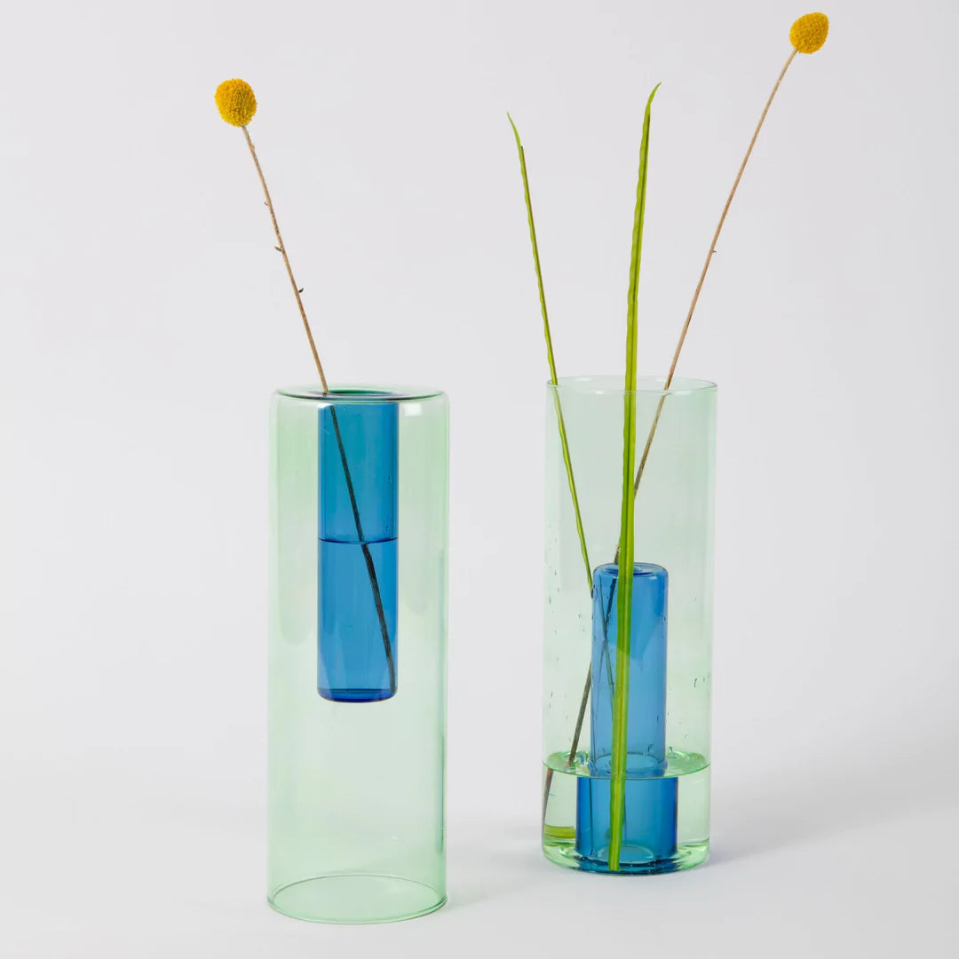 Large Reversible Glass Vase – Green / Blue