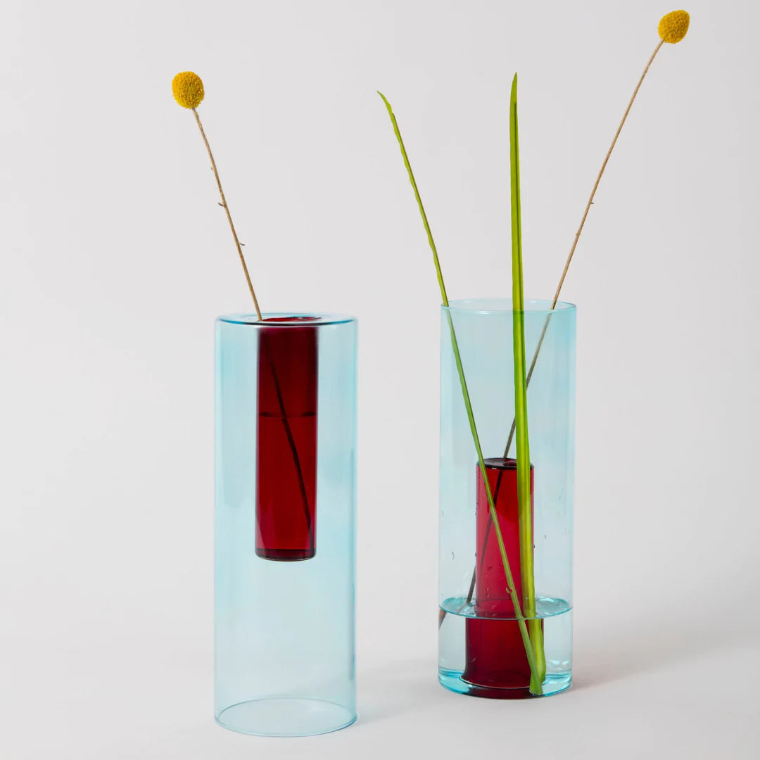 Large Reversible Glass Vase – Blue / Red